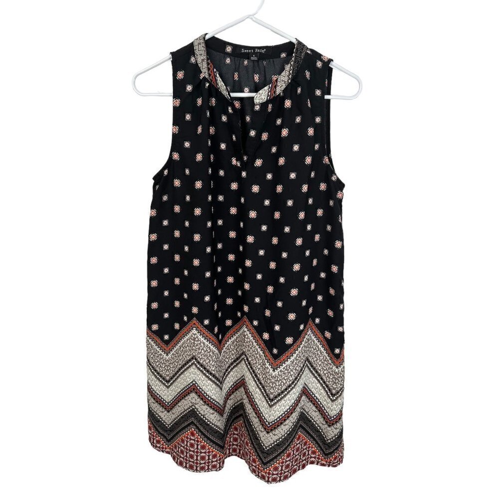 Sweet Rain boho geometric midi dress, black, size small